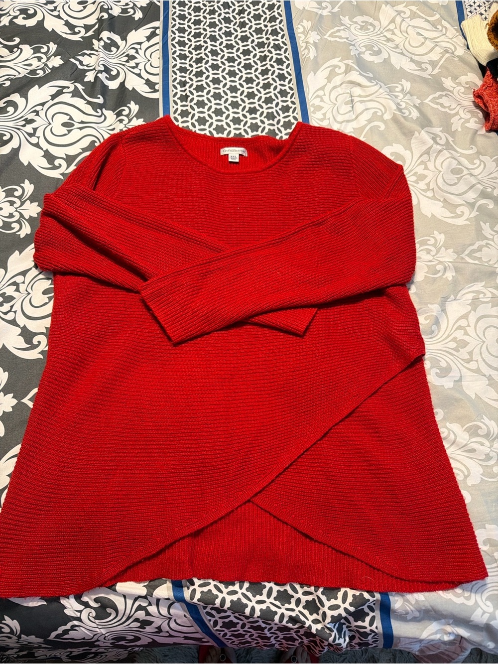 Women’s Red Knit Cross-Hem Sweater